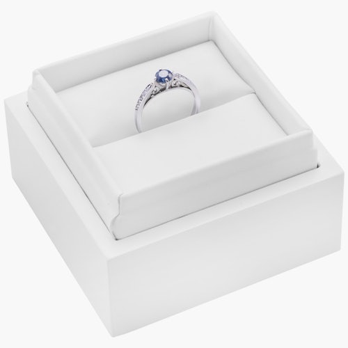 Pierścionek zaręczynowy SAVICKI: białe złoto, niebieski szafir